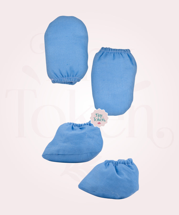 Mitten Set | Plain Elastic | Blue