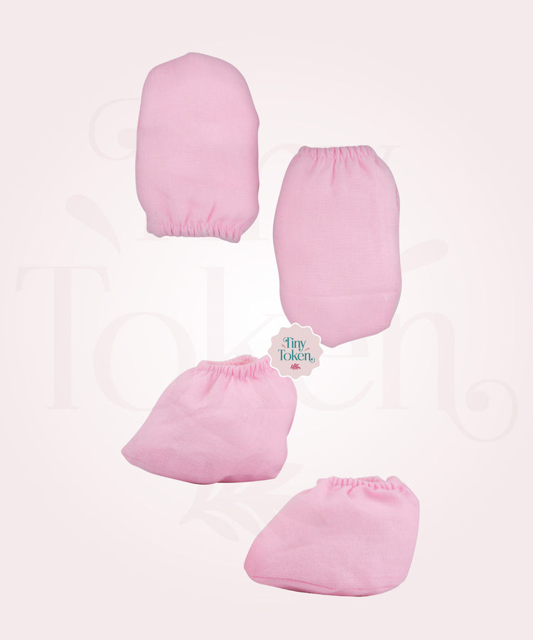 Mitten Set Plain Elastic | Pink
