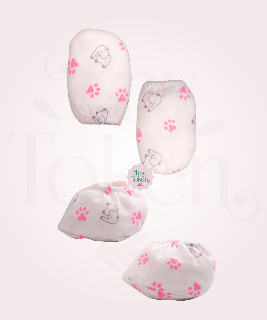 Mitten Set Pattern | Elastic | Pink